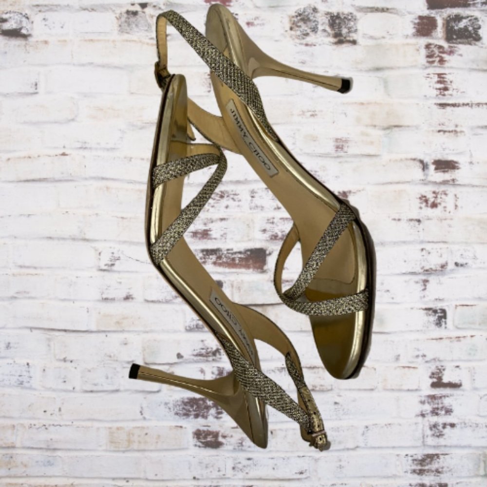 Jimmy Choo Gold/Glitter Strap Heels